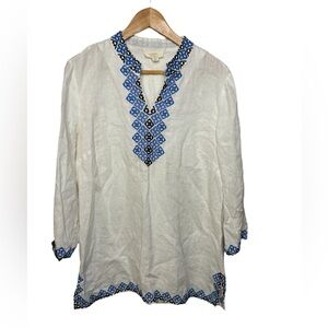 Charter Club Luxury 100% Linen embroidered shirt tunic lagenlook coastal top